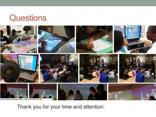 Conclusions
• The definition of technology needs to be expanded to
include multiethnic and multilingual qualities of culturally
diverse groups as they relate to STEAM.
• TVC provides culturally situated and culturally responsive
learning contexts for UEGs to learn and master tools in
innovative ways.
• In order for STEAM to be motivating it has to be based on
a careful match between different options and the needs,
interests, goals, abilities, and cultural backgrounds of the
target group.
Discussion & Conclusions
 