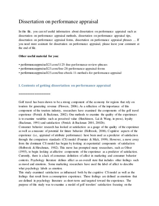 Dissertation proposal on performance appraisal