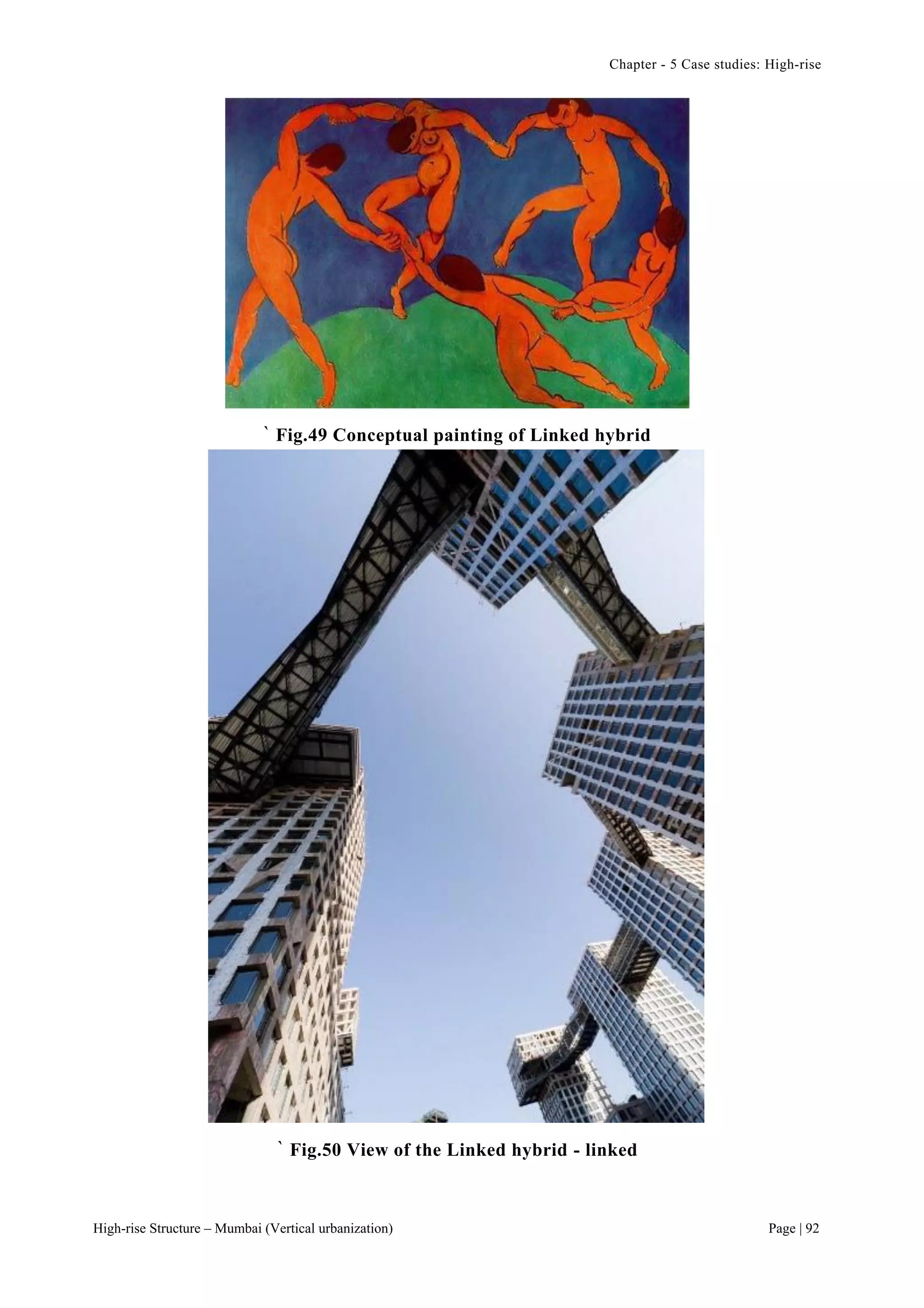 Chapter - 5 Case studies: High-rise
High-rise Structure – Mumbai (Vertical urbanization) Page | 92
` Fig.49 Conceptual painting of Linked hybrid
` Fig.50 View of the Linked hybrid - linked
 