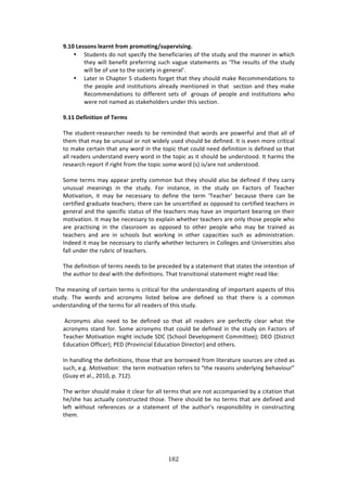 !6#"
"
I]/J!%>UUONU!Q>;?N=![?OT!<?OTO=WNSfUX<>?^WUWNS]!
• C3,'%134!'#!1#3!4P%/7<K!3E%!8%1%<7/7:$7%4!#<!3E%!43,'K!:1'!3E%!2:11%$!71!&E7/E!
3E%K!&7**!8%1%<73!P$%<%$$71+!4,/E!9:+,%!43:3%2%134!:4!aJE%!$%4,*34!#<!3E%!43,'K!
&7**!8%!#<!,4%!3#!3E%!4#/7%3K!71!+%1%$:*R>!
• Q:3%$!71!6E:P3%$!I!43,'%134!<#$+%3!3E:3!3E%K!4E#,*'!2:0%!D%/#22%1':37#14!3#!
3E%!P%#P*%!:1'!714373,37#14!:*$%:'K!2%137#1%'!71!3E:3!!4%/37#1!:1'!3E%K!2:0%!
D%/#22%1':37#14!3#!'7<<%$%13!4%34!#<!!+$#,P4!#<!P%#P*%!:1'!714373,37#14!&E#!
&%$%!1#3!1:2%'!:4!43:0%E#*'%$4!,1'%$!3E74!4%/37#1>!
!
I]//!1>[WNW=WON!O[!">?TU!
!
JE%!43,'%13W$%4%:$/E%$!1%%'4!3#!8%!$%271'%'!3E:3!&#$'4!:$%!P#&%$<,*!:1'!3E:3!:**!#<!
3E%2!3E:3!2:K!8%!,1,4,:*!#$!1#3!&7'%*K!,4%'!4E#,*'!8%!'%<71%'>!?3!74!%9%1!2#$%!/$737/:*!
3#!2:0%!/%$3:71!3E:3!:1K!&#$'!71!3E%!3#P7/!3E:3!/#,*'!1%%'!'%<71737#1!74!'%<71%'!4#!3E:3!
:**!$%:'%$4!,1'%$43:1'!%9%$K!&#$'!71!3E%!3#P7/!:4!73!4E#,*'!8%!,1'%$43##'>!?3!E:$24!3E%!
$%4%:$/E!$%P#$3!7<!$7+E3!<$#2!3E%!3#P7/!4#2%!&#$'!i4j!74^:$%!1#3!,1'%$43##'>!
!
C#2%!3%$24!2:K!:PP%:$!P$%33K!/#22#1!8,3!3E%K!4E#,*'!:*4#!8%!'%<71%'!7<!3E%K!/:$$K!
,1,4,:*! 2%:171+4! 71! 3E%! 43,'K>! "#$! 7143:1/%[! 71! 3E%! 43,'K! #1! ":/3#$4! #<! J%:/E%$!
Z#379:37#1[! 73! 2:K! 8%! 1%/%44:$K! 3#! '%<71%! 3E%! 3%$2! aJ%:/E%$R! 8%/:,4%! 3E%$%! /:1! 8%!
/%$37<7%'!+$:',:3%!3%:/E%$4m!3E%$%!/:1!8%!,1/%$37<7%'!:4!#PP#4%'!3#!/%$37<7%'!3%:/E%$4!71!
+%1%$:*!:1'!3E%!4P%/7<7/!43:3,4!#<!3E%!3%:/E%$4!2:K!E:9%!:1!72P#$3:13!8%:$71+!#1!3E%7$!
2#379:37#1>!?3!2:K!8%!1%/%44:$K!3#!%XP*:71!&E%3E%$!3%:/E%$4!:$%!#1*K!3E#4%!P%#P*%!&E#!
:$%! P$:/37471+! 71! 3E%! /*:44$##2! :4! #PP#4%'! 3#! #3E%$! P%#P*%! &E#! 2:K! 8%! 3$:71%'! :4!
3%:/E%$4! :1'! :$%! 71! 4/E##*4! 8,3! &#$071+! 71! #3E%$! /:P:/737%4! 4,/E! :4! :'271743$:37#1>!
?1'%%'!73!2:K!8%!1%/%44:$K!3#!/*:$7<K!&E%3E%$!*%/3,$%$4!71!6#**%+%4!:1'!`179%$4737%4!:*4#!
<:**!,1'%$!3E%!$,8$7/!#<!3%:/E%$4>!
!
JE%!'%<71737#1!#<!3%$24!1%%'4!3#!8%!P$%/%'%'!8K!:!43:3%2%13!3E:3!43:3%4!3E%!713%137#1!#<!
3E%!:,3E#$!3#!'%:*!&73E!3E%!'%<71737#14>!JE:3!3$:14737#1:*!43:3%2%13!27+E3!$%:'!*70%!
!
!!JE%!2%:171+!#<!/%$3:71!3%$24!74!/$737/:*!<#$!3E%!,1'%$43:1'71+!#<!72P#$3:13!:4P%/34!#<!3E74!
43,'K>! JE%! &#$'4! :1'! :/$#1K24! *743%'! 8%*#&! :$%! '%<71%'! 4#! 3E:3! 3E%$%! 74! :! /#22#1!
,1'%$43:1'71+!#<!3E%!3%$24!<#$!:**!$%:'%$4!#<!3E74!43,'K>!!
!
!./$#1K24! :*4#! 1%%'! 3#! 8%! '%<71%'! 4#! 3E:3! :**! $%:'%$4! :$%! P%$<%/3*K! /*%:$! &E:3! 3E%!
:/$#1K24!43:1'!<#$>!C#2%!:/$#1K24!3E:3!/#,*'!8%!'%<71%'!71!3E%!43,'K!#1!":/3#$4!#<!
J%:/E%$!Z#379:37#1!27+E3!71/*,'%!CH6!iC/E##*!H%9%*#P2%13!6#22733%%jm!HF@!iH743$7/3!
F',/:37#1!@<<7/%$jm!)FH!i)$#971/7:*!F',/:37#1!H7$%/3#$j!:1'!#3E%$4>!
!
?1!E:1'*71+!3E%!'%<71737#14[!3E#4%!3E:3!:$%!8#$$#&%'!<$#2!*73%$:3,$%!4#,$/%4!:$%!/73%'!:4!
4,/E[!%>+>!Q3'18.'13*!!3E%!3%$2!2#379:37#1!$%<%$4!3#!f3E%!$%:4#14!,1'%$*K71+!8%E:97#,$h!
i],:K!%3!:*>[!5N-N[!P>!;-5j>!!
!
JE%!&$73%$!4E#,*'!2:0%!73!/*%:$!<#$!:**!3%$24!3E:3!:$%!1#3!://#2P:17%'!8K!:!/73:37#1!3E:3!
E%^4E%!E:4!:/3,:**K!/#143$,/3%'!3E#4%>!JE%$%!4E#,*'!8%!1#!3%$24!3E:3!:$%!'%<71%'!:1'!
*%<3! &73E#,3! $%<%$%1/%4! #$! :! 43:3%2%13! #<! 3E%! :,3E#$R4! $%4P#14787*73K! 71! /#143$,/371+!
3E%2>!!
!
!
!
 