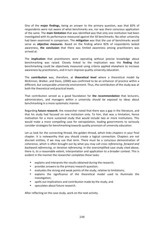#%6"
"
!
@1%! #<! 3E%! T;aO?! [WNRWNSU7! 8%71+! :1! :14&%$! 3#! 3E%! P$72:$K! T,%437#1[! &:4! 3E:3! (5k! #<!
$%4P#1'%134!&%$%!1#3!:&:$%!#<!&E:3!8%1/E2:$04!:$%[!1#$!&:4!3E%$%!/#14/7#,4!:PP*7/:37#1!
#<!3E%!4:2%>!JE%!T;WN!QWTW=;=WON!3E:3!&:4!7'%137<7%'!&:4!3E:3!#1*K!#1%!714373,37#1!E:'!8%%1!
719%437+:3%'!&73E!734!P%$<#$2:1/%!2%:4,$%'!:+:7143!3E%!IN!8%1/E2:$04>!_#!#3E%$!,179%$473K!
E:'!8%%1!%X:271%'!71!/#2P:$74#1>!JE%!TW=WS;=WON!&:4!3E:3!3E%!,4%!#<!8%1/E2:$04!&#,*'!
4%$9%! :4! OYa>L=W^>! T>;UX?>U>! O:4%'! #1! 3E%! <71'71+! &E%$%! (5k! #<! $%4P#1'%134! *:/0%'!
:&:$%1%44[! =:>! LONLQXUWON! 3E:3! 3E%$%! &:4! *7273%'! :&:$%1%44! :2#1+! P$:/3737#1%$4! &:4!
:$$79%'!:3>!
!
JE%! WT<QWL;=WON! 3E:3! P$:/3737#1%$4! &%$%! #P%$:371+! &73E#,3! P$%/74%! 01#&*%'+%! :8#,3!
8%1/E2:$071+! &:4! $:74%'>! 6*#4%*K! *710%'! 3#! 3E%! 72P*7/:37#1! &:4! 3E%! [WNRWNS! 3E:3!
8%1/E2:$071+! /#,*'! 8%! #8A%/379%*K! 2%:4,$%'! ,471+! /$73%$7:! :PP*7%'! %*4%&E%$%! 3#! 71/$%:4%!
:&:$%1%44!8K!P$:/3737#1%$4[!:1'!71!3,$1!72P$#9%!T,:*73K!,179%$473K!%',/:37#1>!
!
JE%! LON=?WYX=WON! &:4[! 3E%$%<#$%[! :3! =:>O?>=WL;Q! Q>^>Q! &E%$%! :! 3E%#$%37/:*! 2#'%*! 8K!
Z/c711#1[!S:*0%$[!:1'!H:974[!i5NNNj!&:4!/#1<7$2%'!3#!8%!:1!%1E:1/%$!#<!P$:/37/%!&73E71!:!
'7<<%$%13[!8,3!/#2P:$:8*%!,179%$473K!%197$#12%13>!JE,4[!3E%!/#13$78,37#1!#<!3E%!43,'K!&:4!:3!
8#3E!3E%!3E%#$%37/:*!:1'!P$:/37/:*!*%9%*4>!
!
JE:3! /#13$78,37#1! 4%$9%'! :4! :! +##'! <#,1':37#1! <#$! =:>! ?>LOTT>NR;=WON! 3E:3! *%/3,$%$4[!
:'271743$:3#$4[! :1'! 2:1:+%$4! &73E71! :! ,179%$473K! 4E#,*'! 8%! %XP#4%'! 3#! 7'%:4! :8#,3!
8%1/E2:$071+!71!:!2#$%!4K43%2:37/!2:11%$>!
!
D%+:$'71+![X=X?>!?>U>;?L:[!3E%!$%4%:$/E%$!1#3%'!3E:3!3E%$%!&:4!:!+:P!71!3E%!*73%$:3,$%[!:1'!
3E:3! E74! 43,'K! E:'! <#/,4%'! #1! #1%! 714373,37#1! #1*K>! J#! E72[! 3E:3! &:4! :! *7273:37#1[! E%1/%!
2#379:37#1! <#$! :! 2#$%! 4,43:71%'! 43,'K! 3E:3! &#,*'! 71/*,'%! 3&#! #$! 2#$%! 714373,37#14>! JE74!
&#,*'! 2:0%! :! 2#$%! /#2P%**71+! /:4%! <#$! %X3$:P#*:37#1[! *%:'71+! +#9%$12%134! 3#! 4%$7#,4*K!
/#147'%$!43$:3%+7%4!<#$!8%1/E2:$071+!3#&:$'4!T,:*73K!P$#9747#1!#<!,179%$473K!%',/:37#1>!
!
Q%3!,4!*##0!<#$!3E%!/#11%/371+!3E$%:'[!3E%!+#*'%1!3E$%:'[!&E7/E!*7104!/E:P3%$4!71!K#,$!<71:*!
/E:P3%$>! ?3! 74! 1#3%&#$3EK! 3E:3! K#,! 4E#,*'! /$%:3%! :! *#+7/:*! /#11%/37#1>! 6E:P3%$4! :$%! 1#3!
'74/$%%3! %13737%4[! 7<! &%! 2:K! ,4%! 3E:3! 3%$2>! JE%$%! 2,43! 8%! :! /#14/7#,4! '%2#143$:37#1! #<!
/#E%$%1/%[!&E7/E!74!#<3%1!8$#,+E3!#,3!8K!&E:3!K#,!2:K!/:**!:(3--!()4)()*:1*+[!43(=.(/!.*/!
D.:K=.(/!()4)()*:1*+[!#$!1')(.'18)!()4)()*:1*+>!?1!3E%!#9%$472P*7<7%'!/:4%!43,'K!/73%'!:8#9%[!
3E%$%!74[!3#!:!$%:4#1:8*%!%X3%13[!713%$P$%3:37#1!:1'!:PP*7/:37#1!3#!:!8$#:'%$!/#13%X3>!JE74!74!
%97'%13!71!3E%!2:11%$!3E%!$%4%:$/E%$!/#2P*%3%4!3E%4%!3:404!
!
• %XP*:714!:1'!713%$P$%34!3E%!$%4,*34!#83:71%'!',$71+!3E%!$%4%:$/Em!
• P$#97'%4!:14&%$4!3#!3E%!P$72:$K!$%4%:$/E!T,%437#1m!
• %9:*,:3%4!3E%!43$#1+!:1'!&%:0!P#7134!#<!3E%!43,'K[!$%*:379%!3#!*7273:37#14m!
• %XP*:714! 3E%! 47+17<7/:1/%! #<! 3E%! 3E%#$%37/:*! 2#'%*! ,4%'! 3#! 7**,271:3%! 3E%!
719%437+:37#1m!
• 4P%**4!#,3!72P*7/:37#14!:1'!/#13$78,37#1!2:'%!8K!3E%!43,'Km!:1'!
• 4P%/,*:3%4!:8#,3!<,3,$%!$%4%:$/E>!
!
.<3%$!$%<*%/371+!#1!3E%!/:4%!43,'K[!&#$0!#1!3E%!1%X3!:/37973K>!
!
!
!
!
 