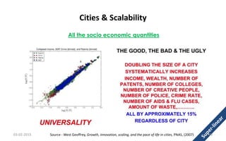 Cities & Scalability
All the socio economic quantities
03-02-2015 49Source - West Geoffrey, Growth, innovation, scaling, and the pace of life in cities, PNAS, (2007)
 