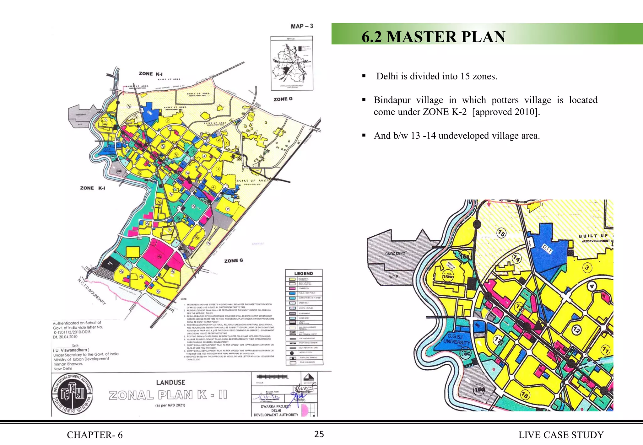 6.2 MASTER PLAN
▪ Delhi is divided into 15 zones.
▪ Bindapur village in which potters village is located
come under ZONE K-2 [approved 2010].
▪ And b/w 13 -14 undeveloped village area.
CHAPTER- 6 LIVE CASE STUDY25
 