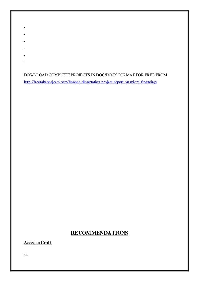 Dissertation report on microfinance