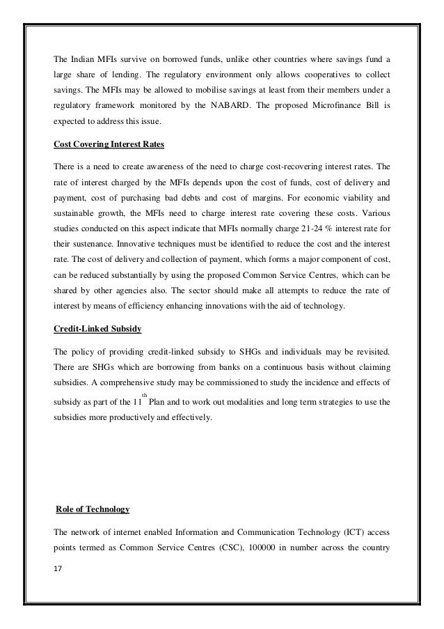 Dissertation report on microfinance