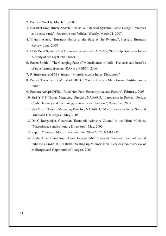 Dissertation report on microfinance in india