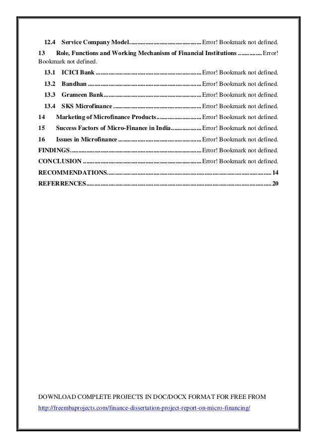Dissertation report on microfinance in india