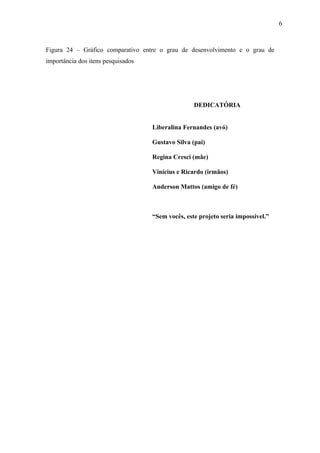 6



Figura 24 – Gráfico comparativo entre o grau de desenvolvimento e o grau de
importância dos itens pesquisados




                                                   DEDICATÓRIA


                                    Liberalina Fernandes (avó)

                                    Gustavo Silva (pai)

                                    Regina Cresci (mãe)

                                    Vinícius e Ricardo (irmãos)

                                    Anderson Mattos (amigo de fé)



                                    “Sem vocês, este projeto seria impossível.”
 