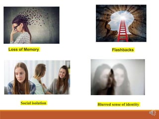 Loss of Memory Flashbacks
Blurred sense of identity
Social isolation
 