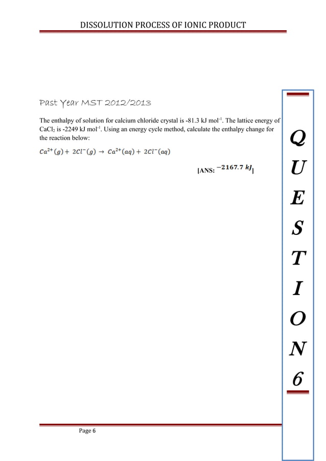 Dissolution process of ionic solid | DOC | Chemistry | Science
