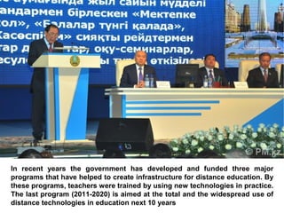 IADIS International Conference Mobile Learning 2012




READINESS OF TEACHERS TO IMPLEMENT OF MOBILE
                 LEARNING
      AT EURASIAN NATIONAL UNIVERSITY



                           Daniyar Sapargaliyev
                            Astana, Kazakhstan


In recent years the government has developed and funded three major
programs that have helped to create infrastructure for distance education. By
                                   Berlin
these programs, teachers were trained by using new technologies in practice.
                             11-13 March 2012
The last program (2011-2020) is aimed at the total and the widespread use of
distance technologies in education next 10 years
 