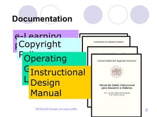 Documentation   e-Learning Policies Copyright Policy Operating Guide to e-Learning Instructional Design Manual 