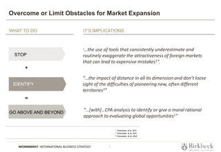 Overcome or Limit Obstacles for Market Expansion
+
=
IT’S IMPLICATIONS
WHAT TO DO
“…the use of tools that consistently und...