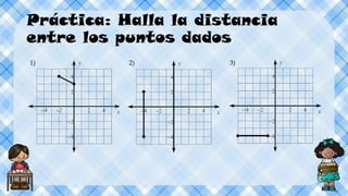 Práctica: Halla la distancia
entre los puntos dados
1) 2) 3)
 