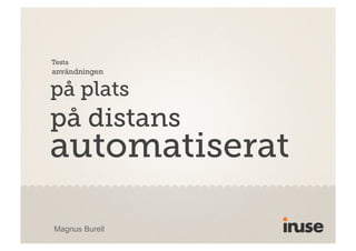 Testa
användningen

på plats
på distans
automatiserat

Magnus Burell
 