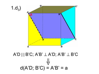 1.d3)




 A’D | | B’C; A’B’ ⊥ A’D; A’B’ ⊥ B’C


    d(A’D; B’C) = A’B’ = a
 