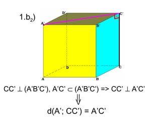 1.b2)




CC’ ⊥ (A’B’C’), A’C’ ⊂ (A’B’C’) => CC’ ⊥ A’C’


             d(A’; CC’) = A’C’
 
