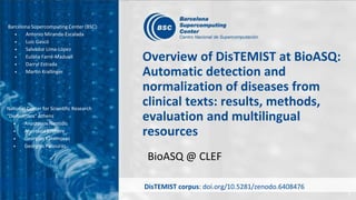 Overview of DisTEMIST at BioASQ: Automatic detection and normalization ...