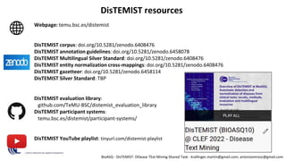 Overview of DisTEMIST at BioASQ: Automatic detection and normalization ...