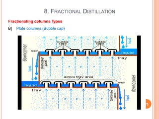 8. FRACTIONAL DISTILLATION
Fractionating columns Types
B] Plate columns (Bubble cap)
73
 