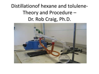 Distillationof hexane and tolulene-
      Theory and Procedure –
         Dr. Rob Craig, Ph.D.
 