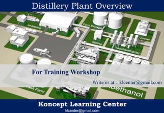 Koncept Learning Center
klcenter@gmail.com
For Training Workshop
Write us at : klcenter@gmail.com
Distillery Plant Overview