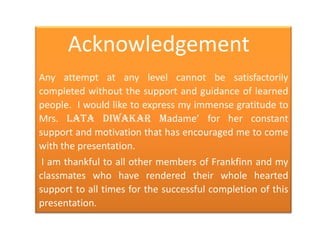 Self introduction
NAME- TANYA SINGH

BATCH- A2 (2012-13)
ACCESSOR- MRS. LATA DIWAKAR

GROUP - AHTM
CENTER- KUKATPALLY(AP)

 