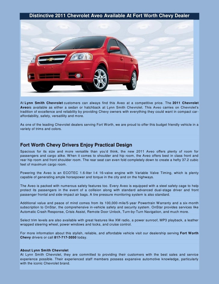 Distinctive 2011 Chevrolet Aveo Available At Fort Worth Chevy Dealer