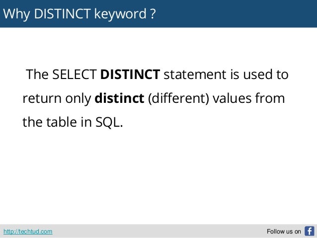 Distinct keyword in sql