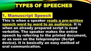 Spoken Text Types Distinguishes-Types-of-Speeches-M6_grade11-OralCommunication | PPTX