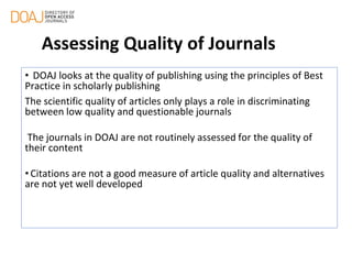 Distinguishing between questionable, low quality, and quality Indonesian open access journals Slide 20