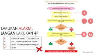 LAKUKAN ALARM,
JANGAN LAKUKAN 4P
P PUSH the fundus / Dorong fundus
P PULL the head/ Menarik kepala
P PIVOT the head/ memutar kepala
P PANIK
 