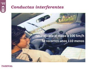 Conductas interferentes

Una ojeada al mapa a 100 km/h
Se recorren unos 110 menos

TASEVAL

 
