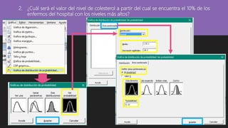 2. ¿Cuál será el valor del nivel de colesterol a partir del cual se encuentra el 10% de los
enfermos del hospital con los niveles más altos?
 