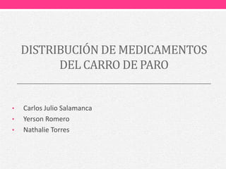 DISTRIBUCIÓN DE MEDICAMENTOS
DEL CARRO DE PARO
• Carlos Julio Salamanca
• Yerson Romero
• Nathalie Torres
 