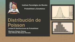 Distribución de
PoissonUnidad IV Distribuciones de Probabilidad
Maricruz Chavez Chavez
José Alfredo Mendoza Heredia
Instituto Tecnológico de Morelia
Probabilidad y Estadística
 