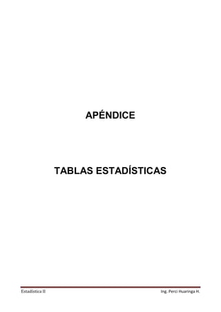 Estadística II Ing. Perci Huaringa H.
APÉNDICE
TABLAS ESTADÍSTICAS
 