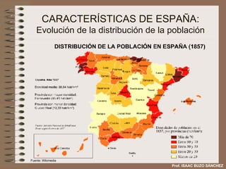 CARACTERÍSTICAS DE ESPAÑA: Evolución de la distribución de la población Fuente: Wikimedia Prof. ISAAC BUZO SÁNCHEZ 