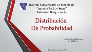 Autor(a): Jesús Colmenares
C.I: 21244214
Barquisimeto, Agosto 2014
Instituto Universitario de Tecnología
“Antonio José de Sucre”
Extensión Barquisimeto
 