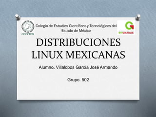 DISTRIBUCIONES
LINUX MEXICANAS
Alumno. Villalobos García José Armando
Grupo. 502
 