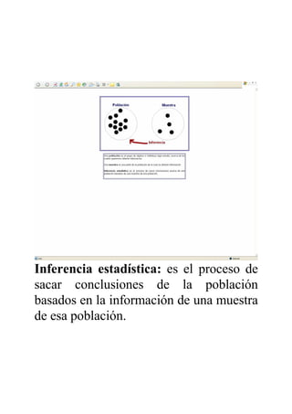 Inferencia estadística: es el proceso de
sacar conclusiones de la población
basados en la información de una muestra
de esa población.
 