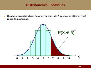 Qual é a probabilidade de ocorrer mais de 6 respostas afirmativas? (usando a normal)  Distribuições Contínuas 
