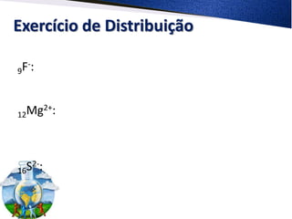 Exercício de Distribuição

9F-:


12Mg2+:



16S2-:
 