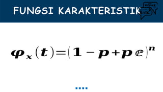 FUNGSI KARAKTERISTIK
𝝋𝒙 (𝒕)=(𝟏 − 𝒑 +𝒑 ⅇ )𝒏
 