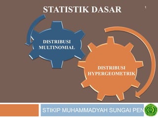 STIKIP MUHAMMADYAH SUNGAI PENUH
1
DISTRIBUSI
HYPERGEOMETRIK
DISTRIBUSI
MULTINOMIAL
STATISTIK DASAR
 