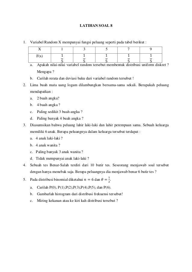 Trend Contoh Soal Distribusi Peluang Variabel Acak Diskrit ...
