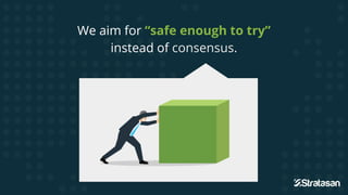 We aim for “safe enough to try”
instead of consensus.
instead of consensus.
 