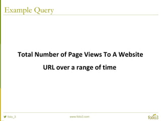 Example Query
Total Number of Page Views To A Website
URL over a range of time
 