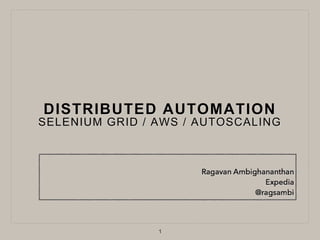 DISTRIBUTED AUTOMATION
SELENIUM GRID / AWS / AUTOSCALING
1
 