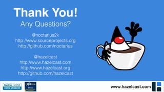 www.hazelcast.com
Thank You!
Any Questions?
@noctarius2k
http://www.sourceprojects.org
http://github.com/noctarius
@hazelcast
http://www.hazelcast.com
http://www.hazelcast.org
http://github.com/hazelcast
 